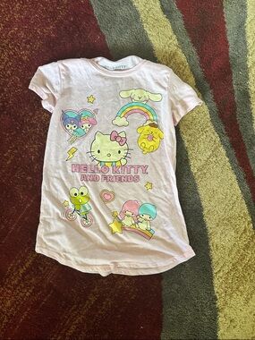 Hello Kitty Pink Short Sleeve Tee with Colorful Character Graphic